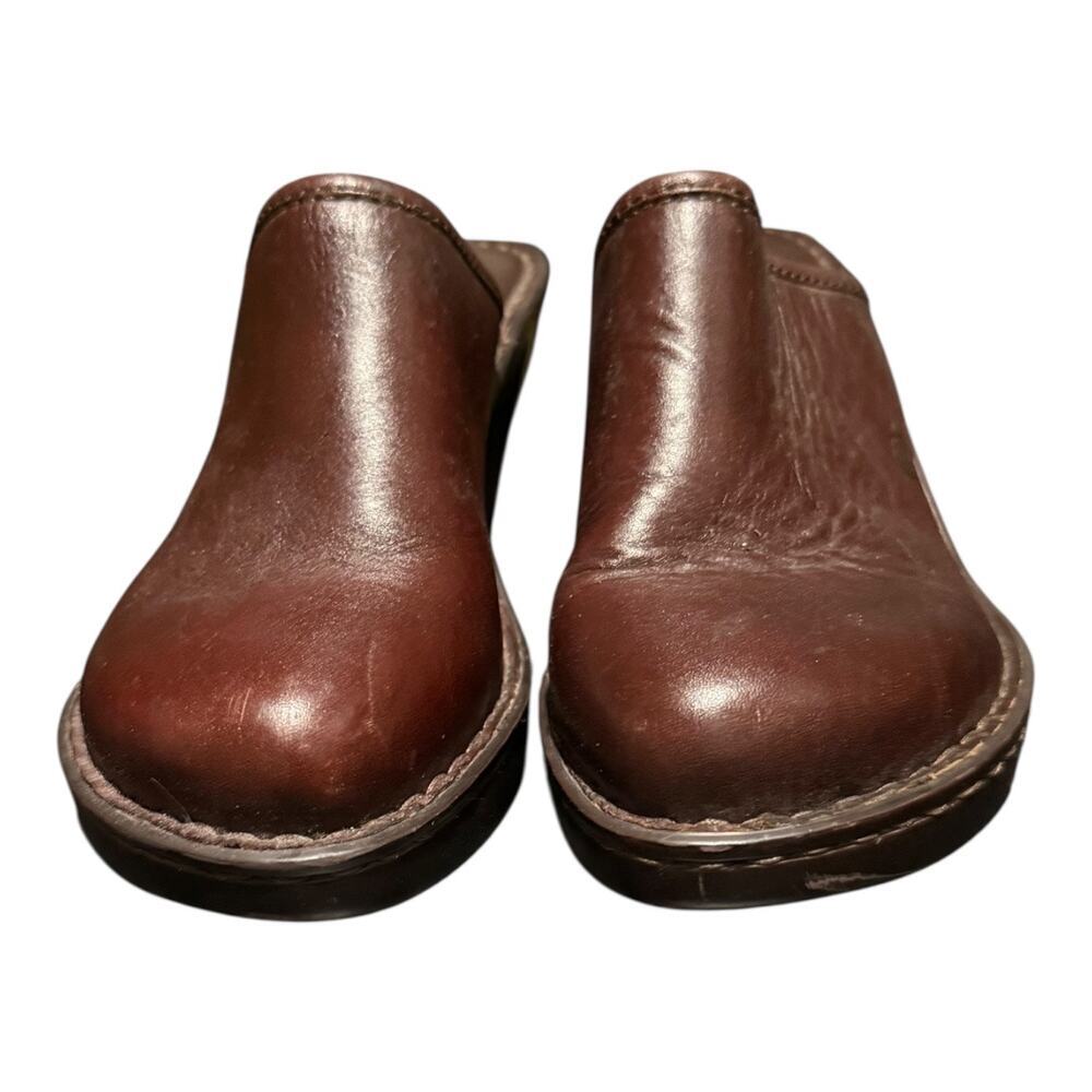 Born Brown Leather Mule Clogs Womens Size 8 EU 39 Slip On Comfort Heeled Shoes - Picture 3 of 10
